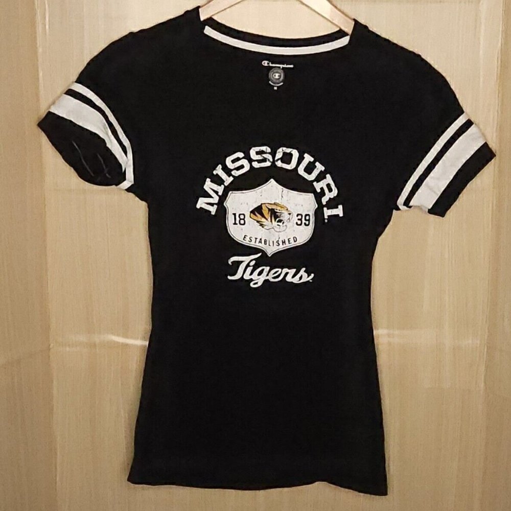 Champion Womens University Of Missouri Black Distressed Look Shirt Medium
